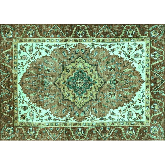 Ahgly Company Indoor Rectangle Persian Turquoise Blue Traditional Area Rugs, 6' x 9'