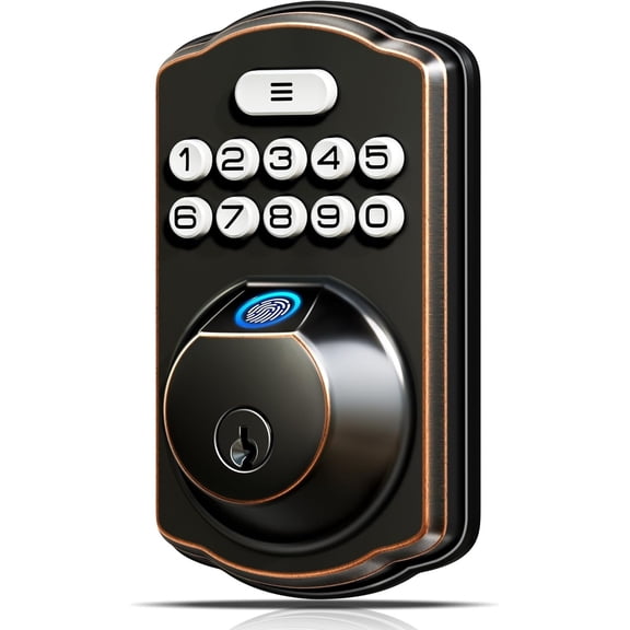 Fingerprint Keyless Entry Door Lock, Auto Lock, Electronic Keypad Deadbolt for Front Door, Biometric, Anti-Peeking Password, Easy Install, Oil Rubbed Bronze