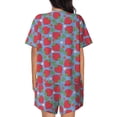 thumbnail image 3 of Naloa Hand Drawn Strawberry Women's Short-Sleeved Pajama Set, Loungewear, Summer pajamas, Breathable Cozy - Large, 3 of 9