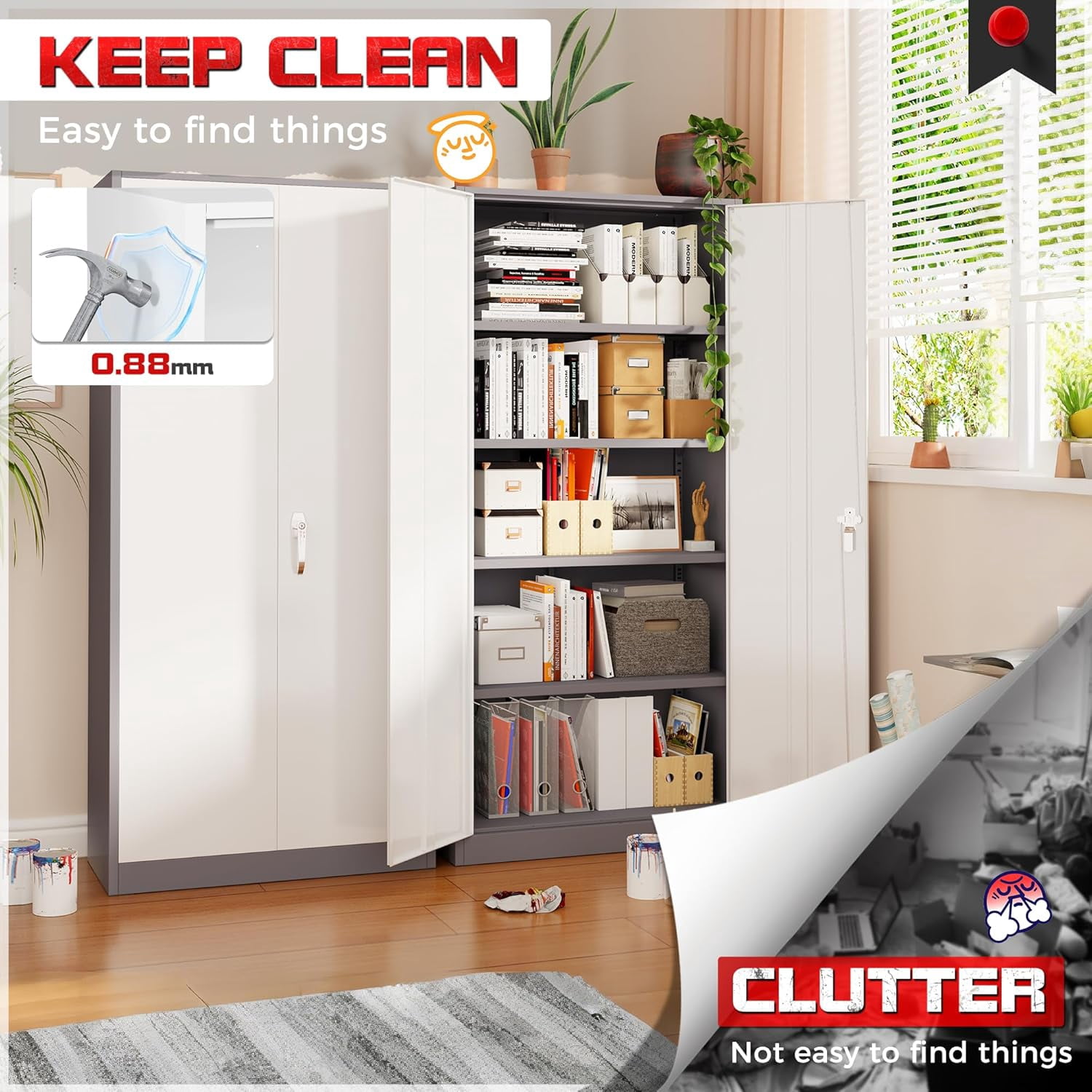 Pataku Garage Storage Cabinet Metal Locking Cabinet 5-Layer with Door Steel Multifunctional Storage Cabinet with 4 Adjustable Shelves, Tool Cabinets for Home, Office, Warehouse