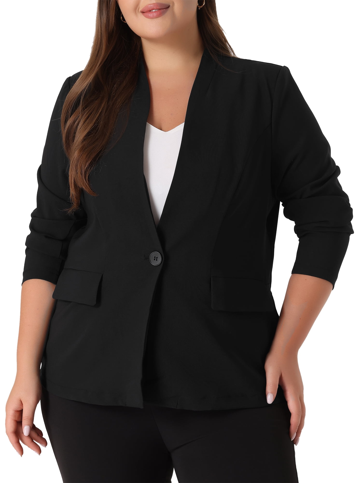 DARING DIVA Women's Plus Notched Lapel Long Sleeve Office Work Blazer Jacket 3X Black