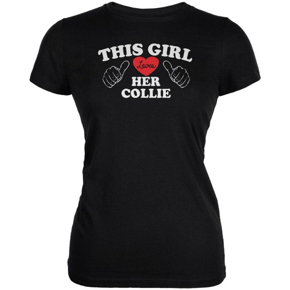 Valentines This Girl Loves Her Collie Black Juniors Soft T-Shirt - Medium