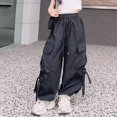thumbnail image 4 of UACY Girls Cargo Pants Wide Leg Cute Cargo Pants with Bow Decor Multi Pockets, Drawstring Elastic Waist Loose Fit Casual Pants for Girls Daily Wear, 4 of 6