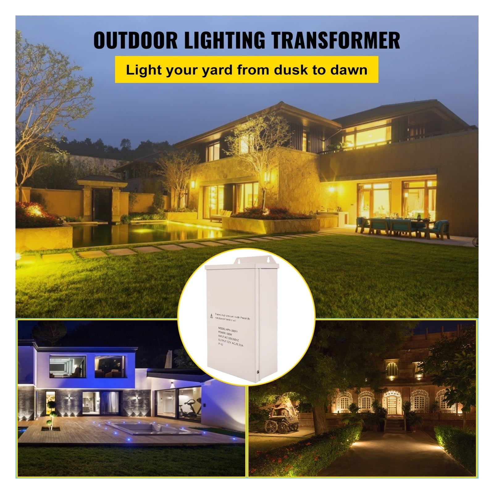 Low Volta Transformer 100/300W Outdoor Landscape Lighting Transformer Weatherproof Pool/Spa/Landscape Lighting Spotlight ,Applications Widely