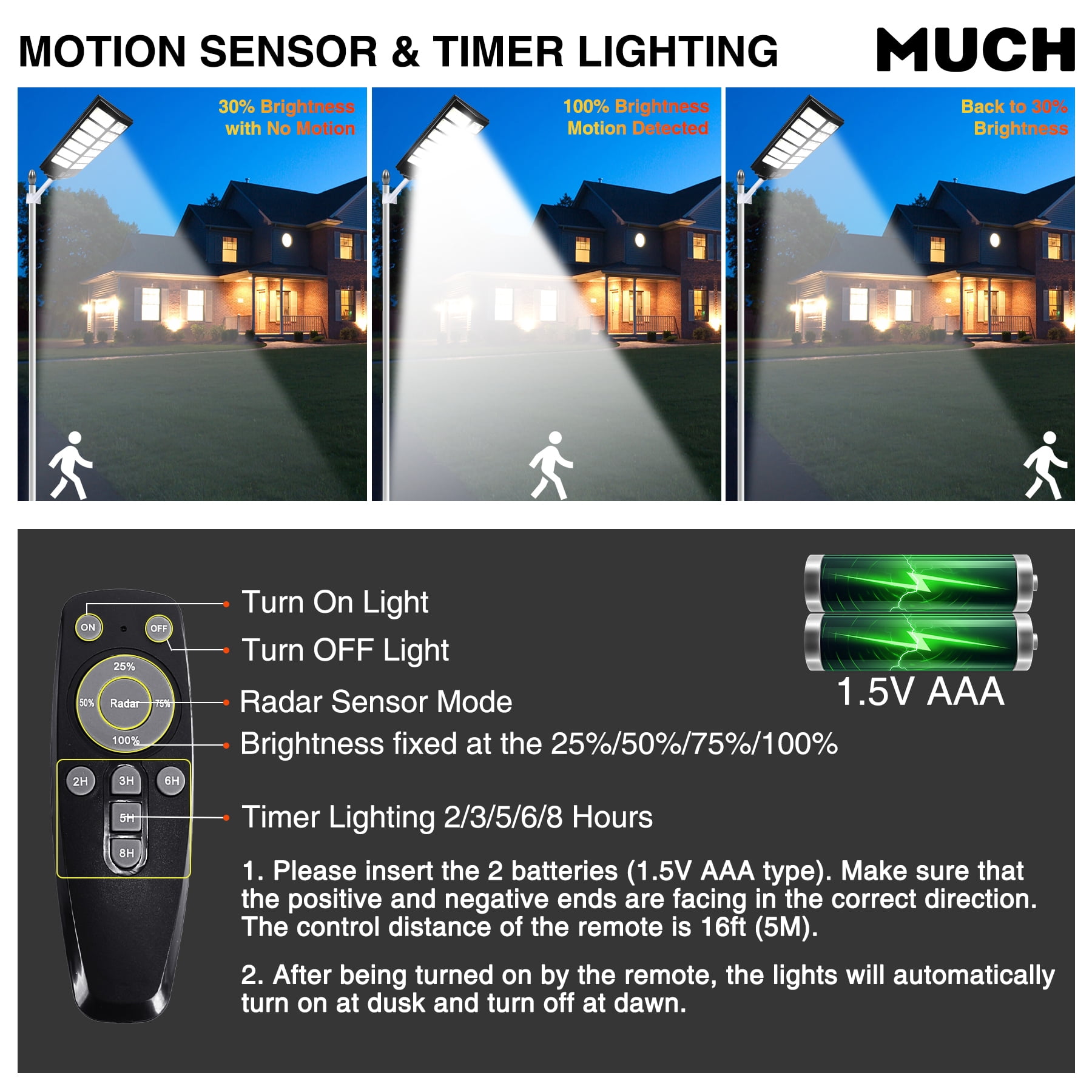 MUCH 10000W Super Bright Solar Street Light with Pole, 960 LED 220° Wide Angel Commercial Parking Lot Lights 35000mAh Outdoor Dusk to Dawn Solar Security Flood Light w/Motion Sensor Remote Control