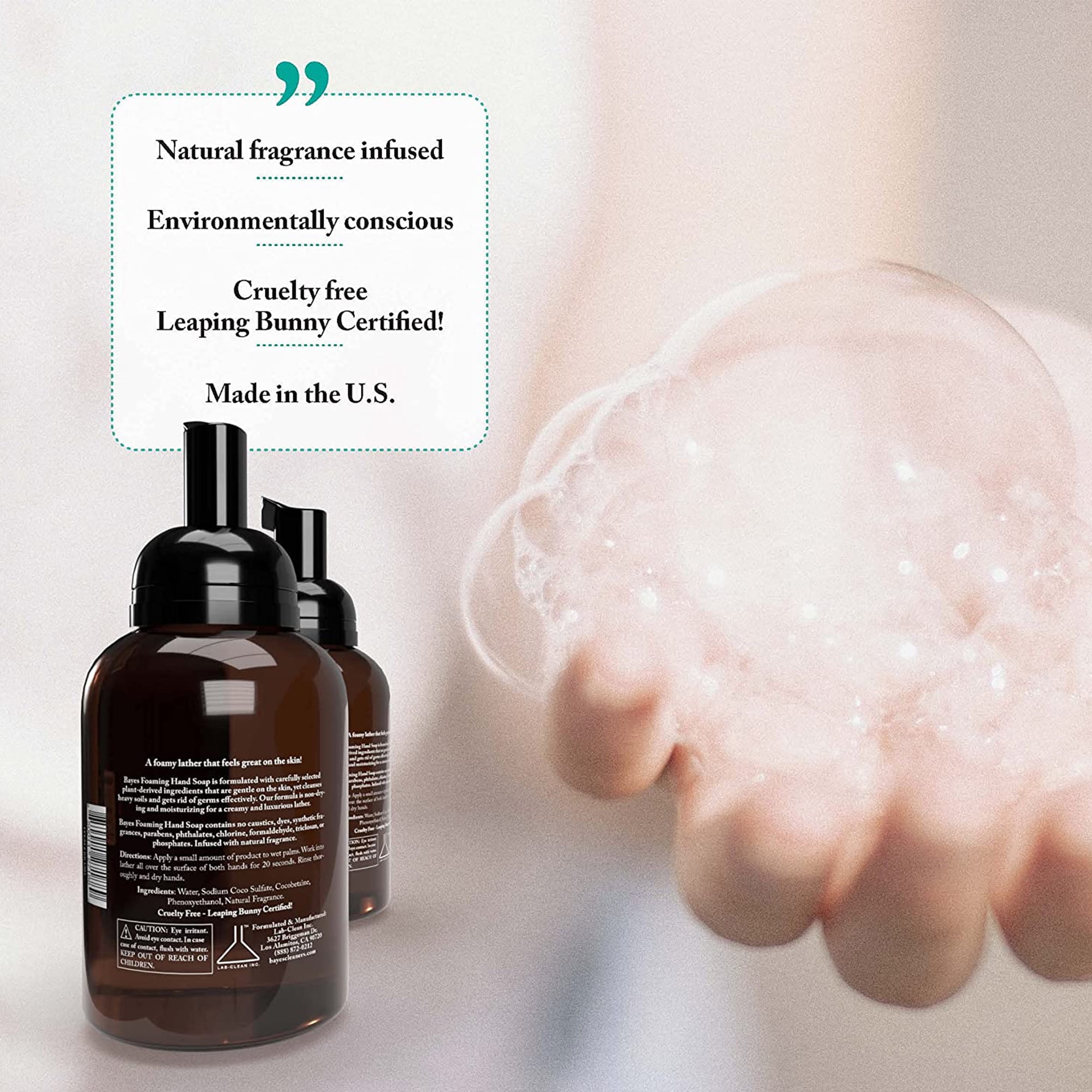 Bayes Foaming Hand Soap Moisturizing Plant-Derived Essential Oil Infused Hand Wash with Eucalyptus Lavender Scent, 12 Oz 3 Pack