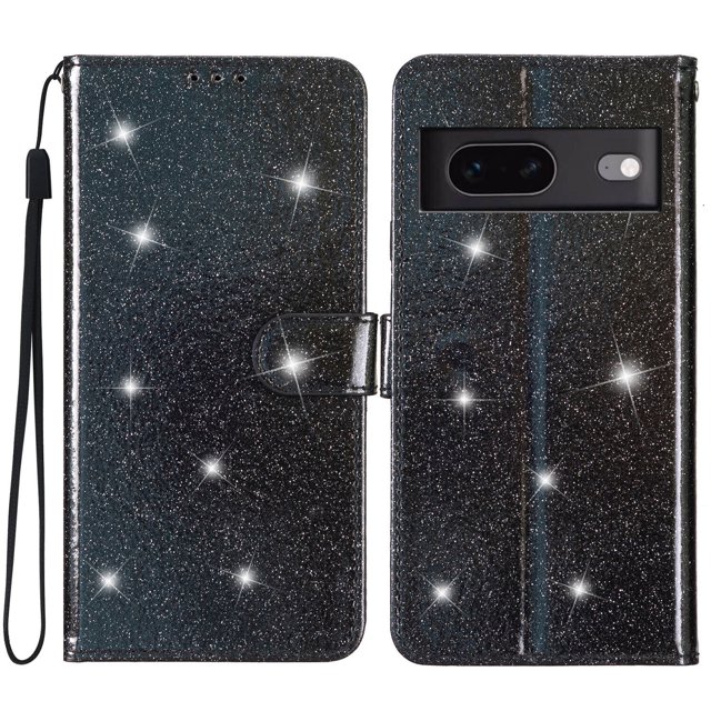 Compatible avec Google Pixel 7 Étui Portefeuille Pailleté avec Poche pour Carte et Rabat