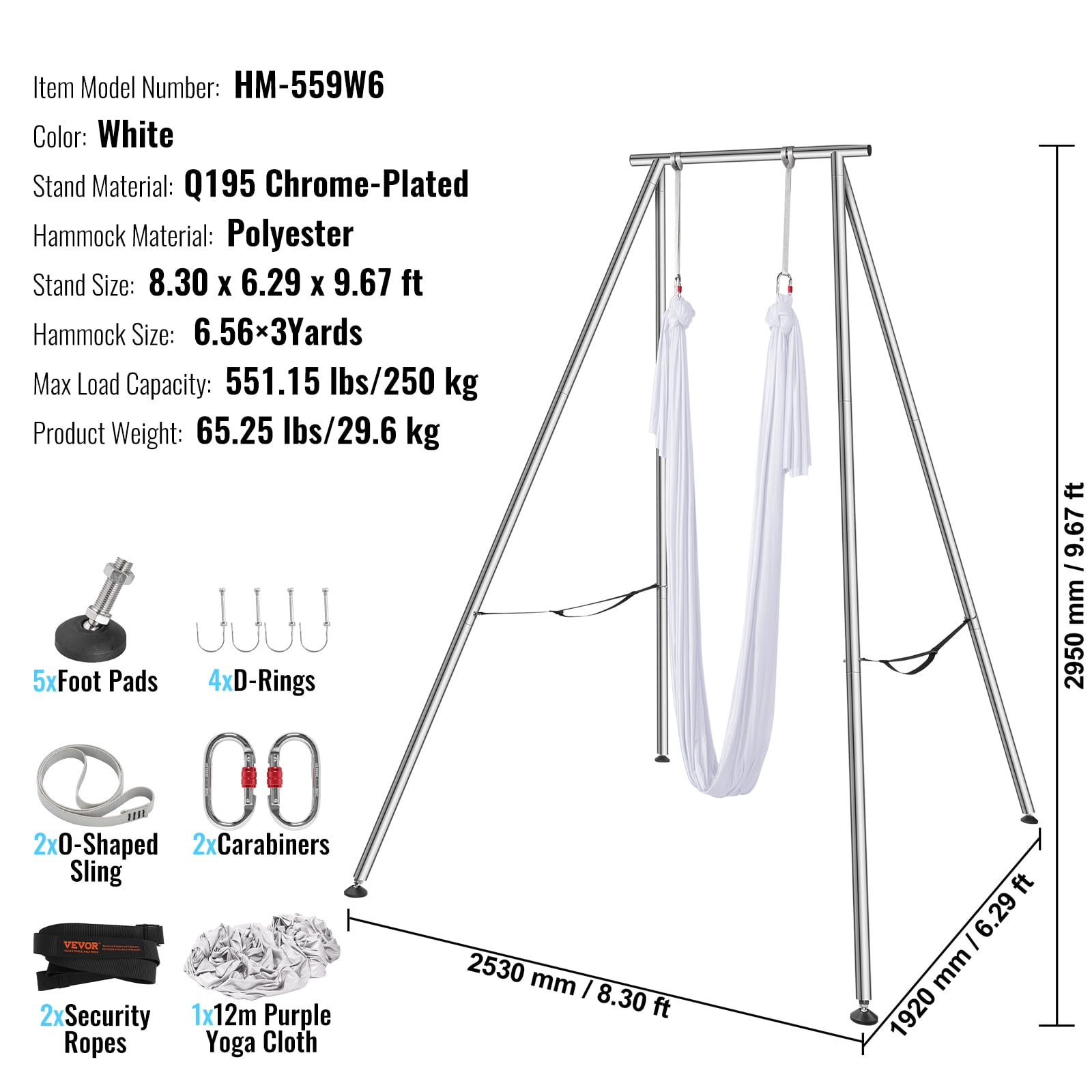 KFFKFF 551.15 lbs Yoga Swing Stand Hammock Aerial Silk Kit Load Yoga Frame White