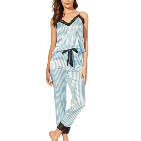 

Glookwis Ladies Bow Design Pajamas Set High Waisted Nightwear Suit Loose Elastic Waist Home Clothes Spaghetti Strap Sleeveless Sleepwear Outfits Pyjama