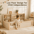 thumbnail image 2 of Miniyam Twin Size Floor Bed, Kids Bed Frame with Guardrails and 6 Built-In Side Storage Shelves, Natural, 2 of 6