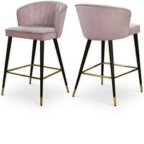 Meridian Furniture Cassie 28"H Velvet Counter Stool in Pink (Set of 2)