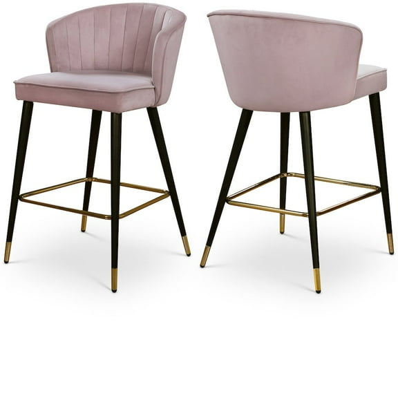 Meridian Furniture Cassie 28"H Velvet Counter Stool in Pink (Set of 2)