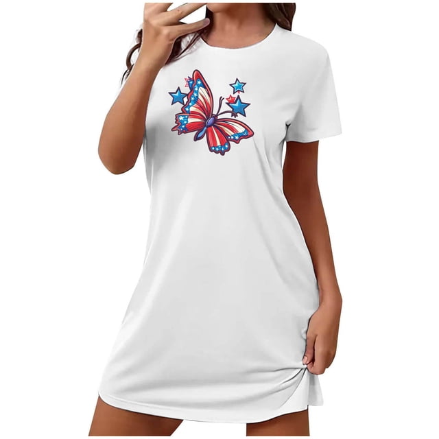 Tnhcen Robe de Nuit d'Été Grande Taille pour Femmes à Manches Courtes – Col Rond Imprimé Mignon devant Polyester Spandex Doux P-2TG pour Maison Confortable/détente