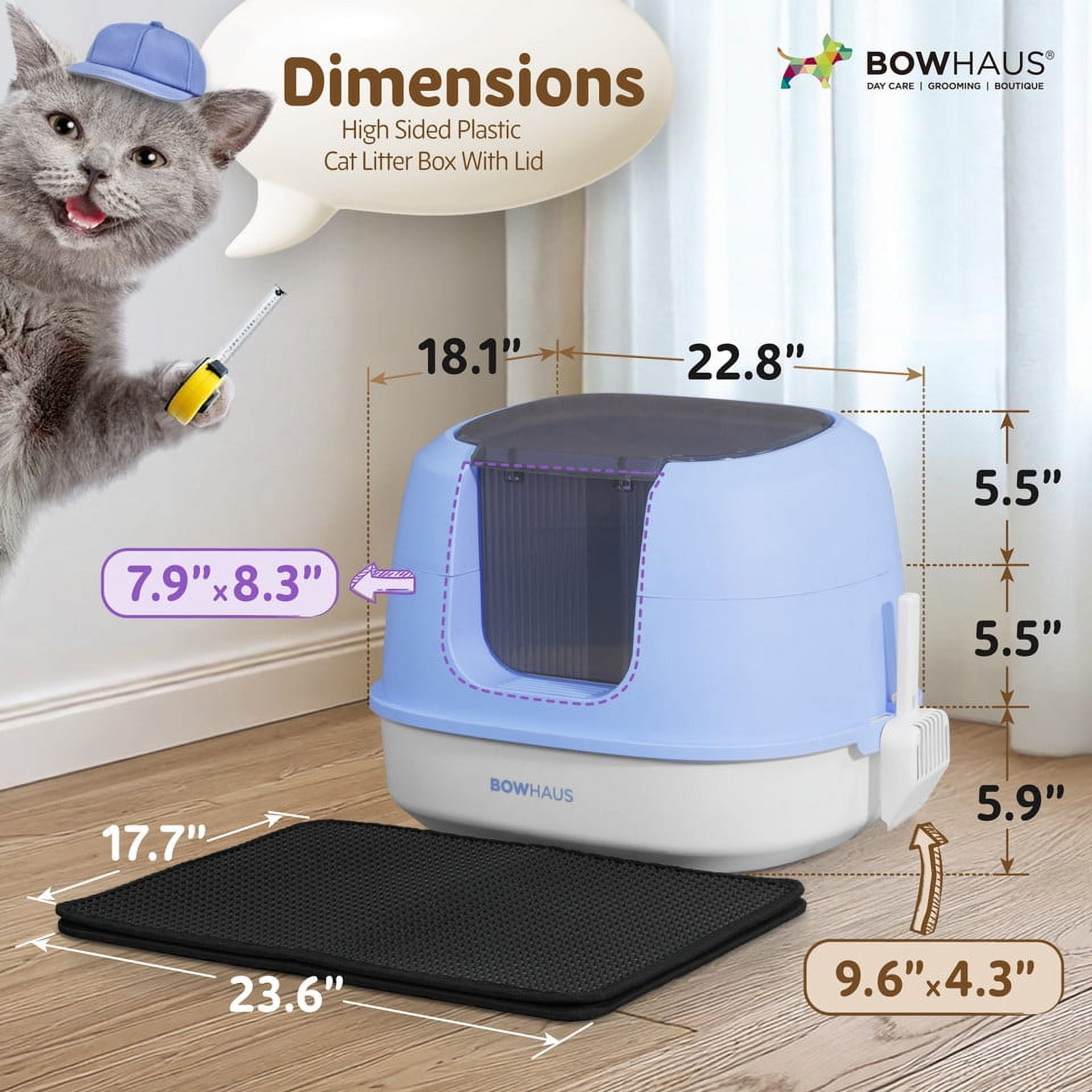 CAPHAUS 3-in-1 Detachable Cat Litter Box w/ Lid, Large Anti-Leakage Cat Toilet with Scoop, Cat Mat & Odor Fitter, Plastic Cat Box for All Sizes of Cats, Blue