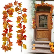 Verdsylv Fall Leaf Garland, Autumn Decoration Maple Rattan Hanging - Faux Fall Leaves Garland for Wall, Door, Mantel, Harvest Home Decor, Outdoor Faux Plants, Aa