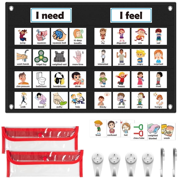 KIKIGOAL Gráfico de sentimientos para suministros para maestros de preescolar Gráfico de bolsillo de aprendizaje socioemocional Autismo Gestión del comportamiento visual Elementos esenciales para la g