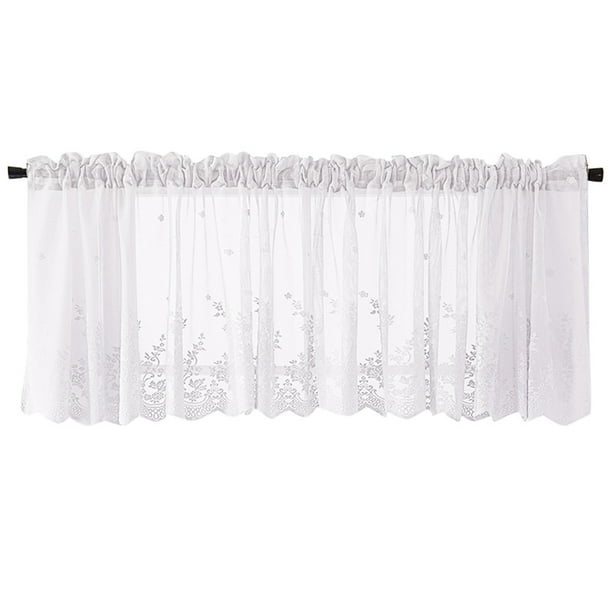 YiJuHui Lace Curtains for Windows Woven Textured Valance Water Repellent Bathroom Window Covering Floral Crochet Privacy Sheer Curtain Set with Rod Pocket for Kitchen Living Room Bedroom Decor
