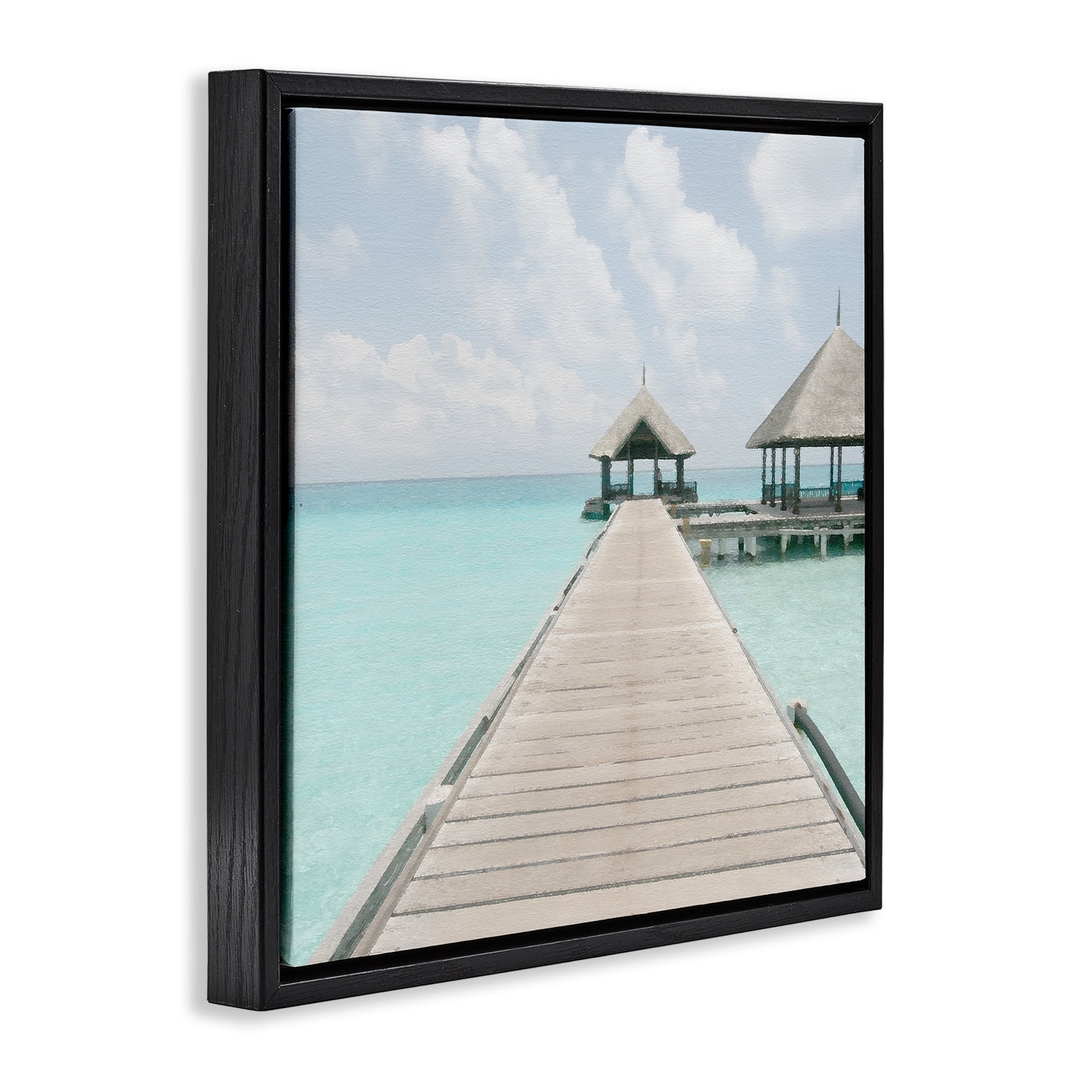 Stupell Industries Tropical Long Pier Coastal Photography Black Floater Framed Canvas Art Print Wall Art, 18 x 18