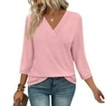 thumbnail image 2 of Womens 3/4 Sleeve Tunic Tops Summer V Neck Casual Pullover Shirts Casual Solid Color Loose Basic T-Shirts (Pink L), 2 of 6