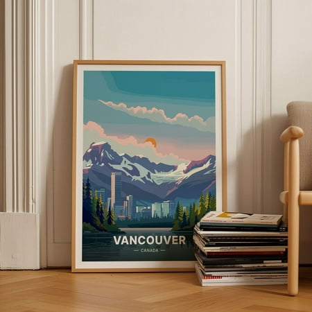 Vancouver Canada Vintage Cityscape Travel Wall Art, Unframed Paper Poster 8x10in