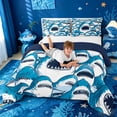 thumbnail image 3 of meiyoeat Cute Shark Full Size Comforter Sets,Kawaii Ocean Animal Bedding Comforter Set For Boys Kids,Navy Blue Reversible,3pcs, 3 of 7