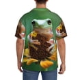 thumbnail image 3 of Logiee Tree Frog Sitting On Sunflowes Print Men's Button Down Shirts Short Sleeve, Summer Beach Shirts,Vacation Wedding Shirts,Men's Casual Button-Down Shirts with Pocket-4X-Large, 3 of 5