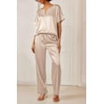 thumbnail image 2 of Ekouaer Satin Pajama Set Womens Silk Short Sleeve V Neck Shirt with Long Pant Soft Loungewear Pjs Set, 2 of 5