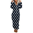 thumbnail image 2 of Xdegoge Womens Fleece Pajamas Sleepwear Fuzzy Winter Onesies Polka Dot Vintage Loose Hooded Cozy One Piece Long Sleeve Zip Up Jumpsuits Pjs Outfits, 2 of 6