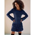 thumbnail image 6 of Women'S Long Sleeve Mini Dress Boat Neck Ruffle Bodycon Mini Flowy Cocktail Party Dresses Blue S, 6 of 7