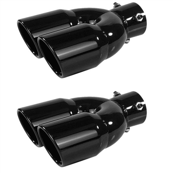 2X Car Universal Stainless Steel Tail Throat Car Exhaust Muffler 73-76MM Oblique Port Double Outlet Exhaust Tail Nozzle