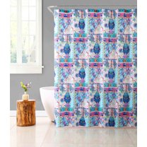 Fabric Shower Curtain for Bathroom Colorful Bohemian Design with Chrome Roller Ball Set 72IN x72 IN