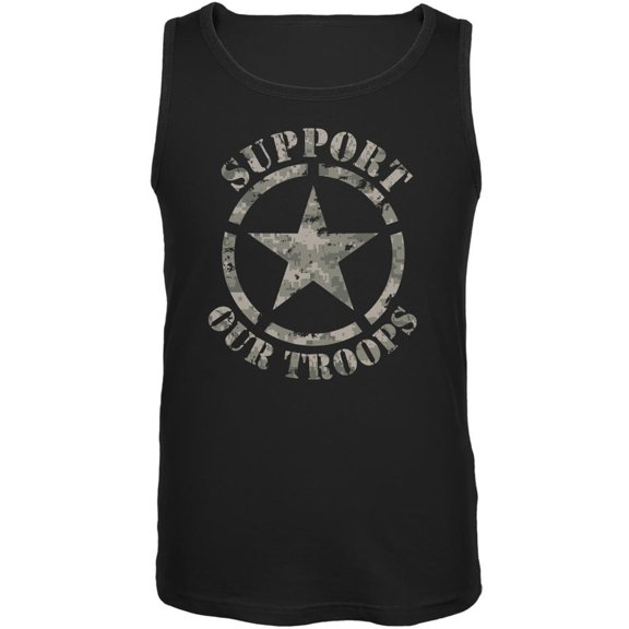 Support Our Troops Camo Star Black Adult Tank Top - Medium