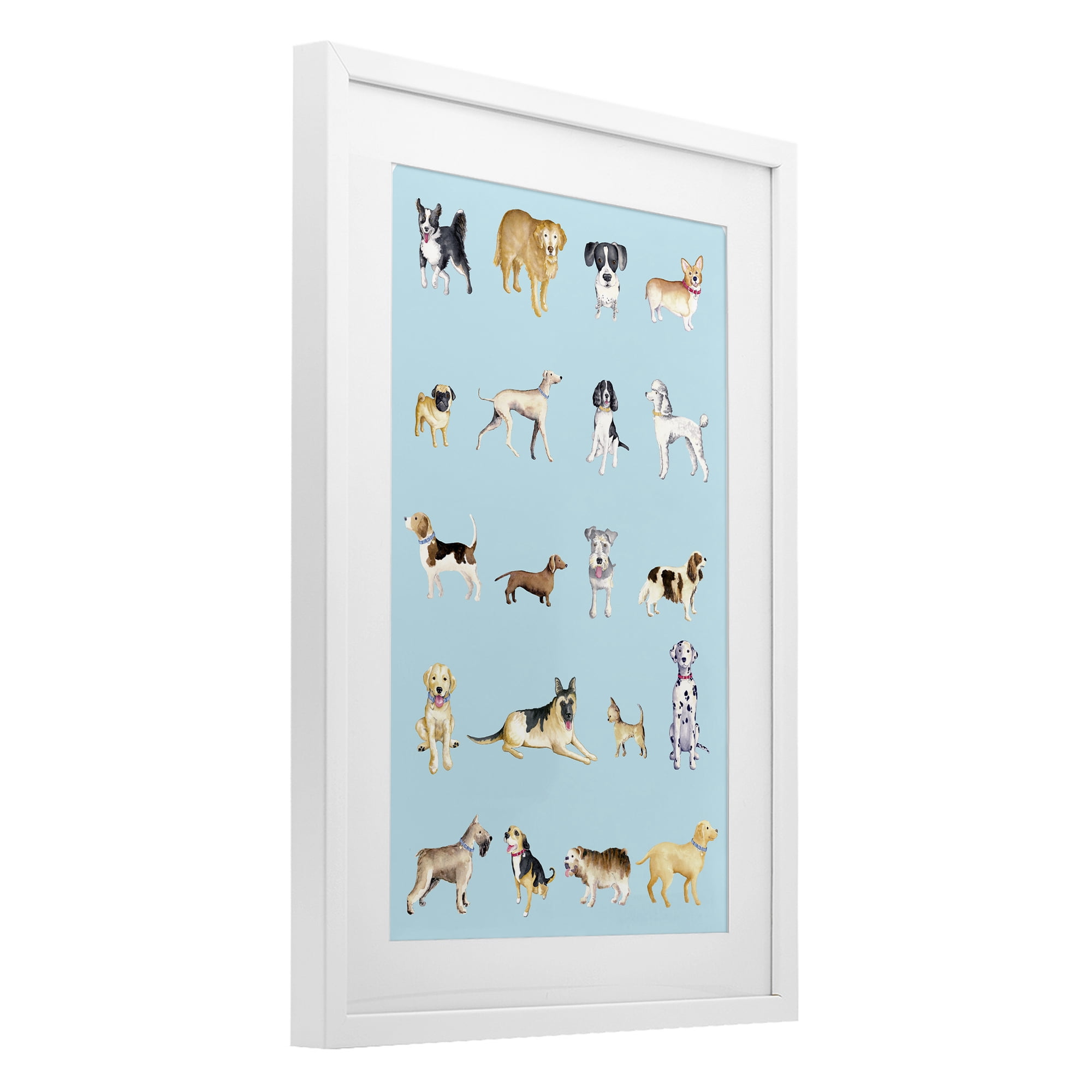 Stupell Industries Dog Breeds on Blue White Framed Print Under Glass, design by Andi Metz