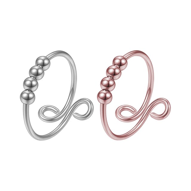 2 Pieces Of Silver Single-turn Spiral-turn Rotating Rings Anti-stress And Anxiety Ring Rings