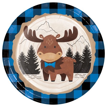 Blue Buffalo Plaid Moose Paper Plates 24 Count