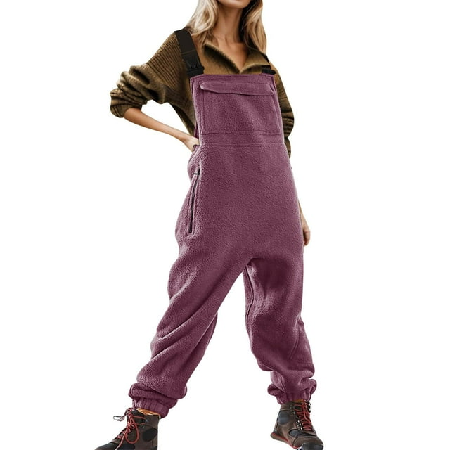 Salopette Brossée pour Femmes Bretelles Ajustables Pantalon de Ski d'Hiver Chaud Combinaison Décontractée Douce et Confortable pour Activités Extérieures