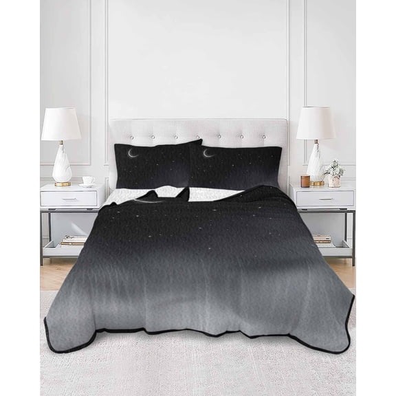 Quilts Twin Size, Night Stars Moon Soft Comforter Bedding Set for Bed, Modern Abstract Art Cloud Fog Lightweight Quilted Bedspread with Pillow Cover(2 Pieces) for All Season, 68x86 Inch