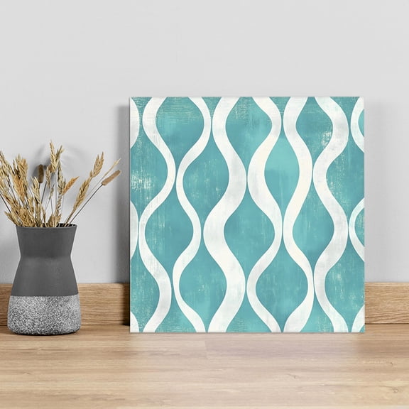 Teal Wave Wall Art Painting on Canvas, Modern Abstract Art Farmhouse Canvas Art Home Prints Wall Art Framed Modern Artwork for Living Room Bedroom Wall Decor 8x8in