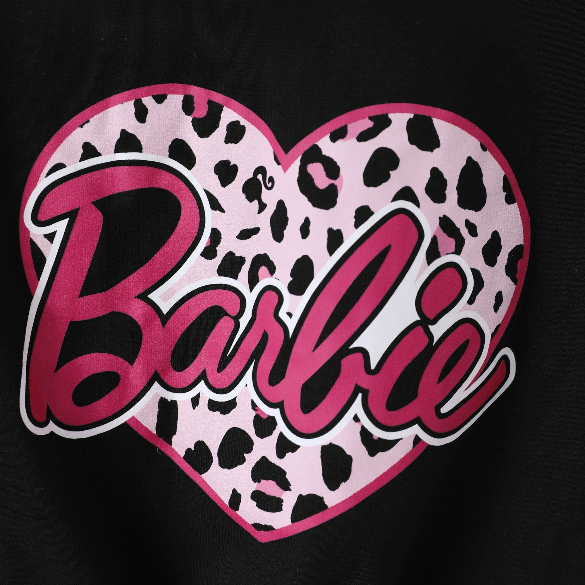 Barbie Girls Long Sleeve Graphic Tee Leopard Heart And Legging 2Pcs Casual Outfit Set Black Pink Sizes 5-12Y