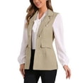 thumbnail image 4 of INSPIRE CHIC Women's Plaid Tweed Lapel Open Front Sleeveless Blazer Vest Jacket with Pocket XL Camel, 4 of 6