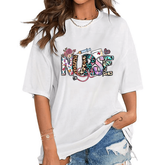 Nursing Student Graphic T Shirt Nursing School Pattern Tops R&N Registered Student Print Shirt White,M
