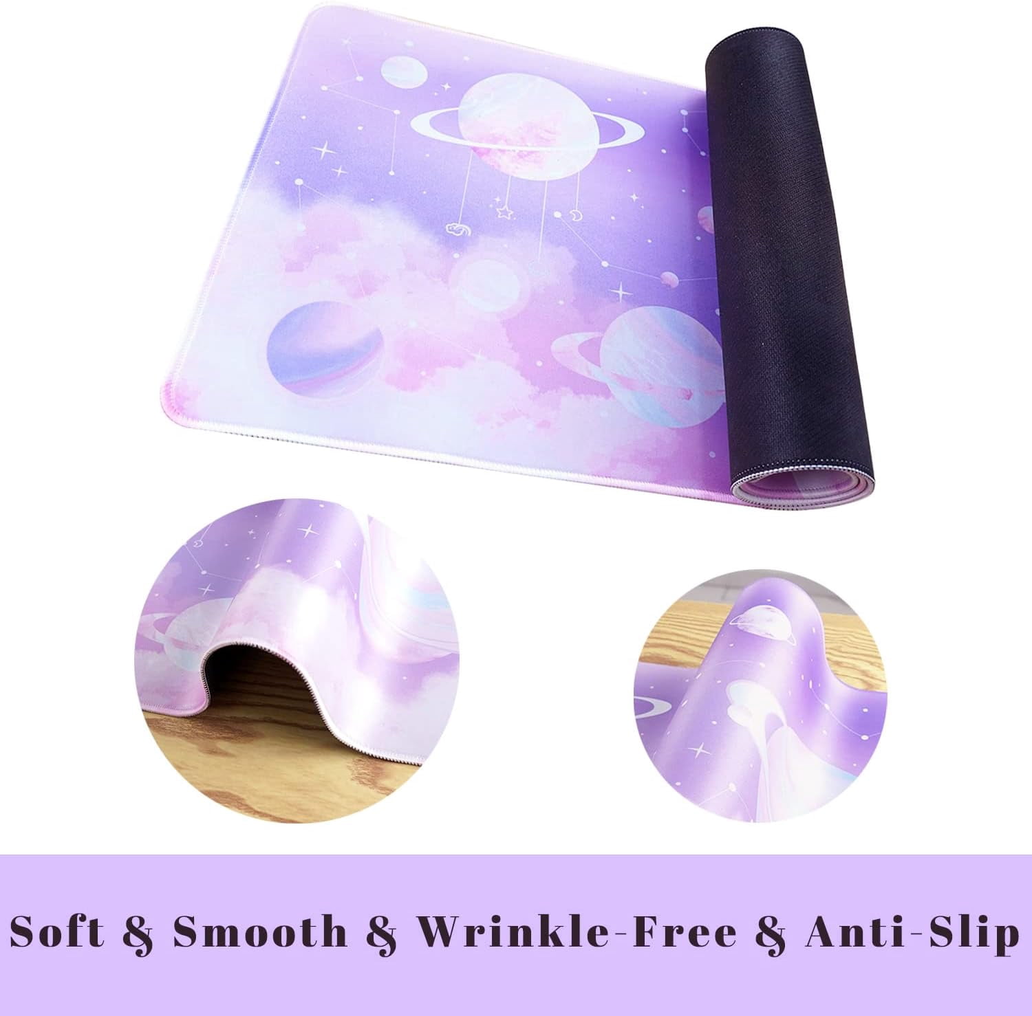 Aesthetic Pastel Gaming Mouse Pad for Desk XL Extended, Star Constellation Space Marble Planet Pink Purple Desk Pad Large Keyboard Desk Mat, Kawaii Cute Desk Accessories Decor Stuff, 31.5 X 11.8 Inch