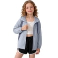 thumbnail image 2 of Kids Zip-Up Hoodie Jackets Girls Boys UPF 50+ Sun Protection Jacket Lightweight Color Block Hooded Coat Trendy Outwear with Pockets Gray 3-4 Years, 2 of 5