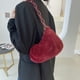 thumbnail image 5 of Bolso retro para mujer con cadena de acrílico y felpa para las axilas, Bolso informales (rojo vino), 5 of 5