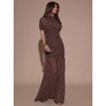 thumbnail image 6 of Coffee Brown Polka Dot Ruched Maxi Dress With Short Sleeve And High Neck, 6 of 30