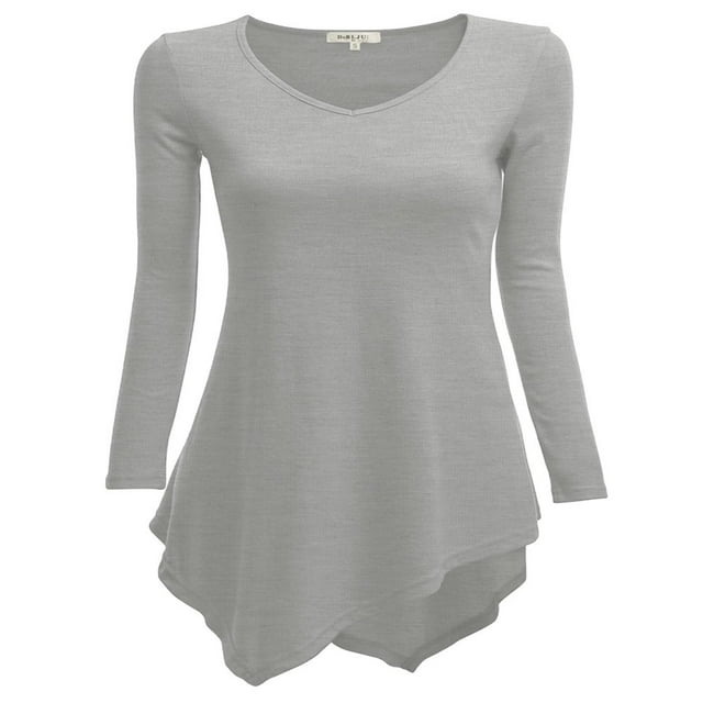CHOK Tunique Longue à Manches Longues Col en V pour Femmes Robe T-Shirt