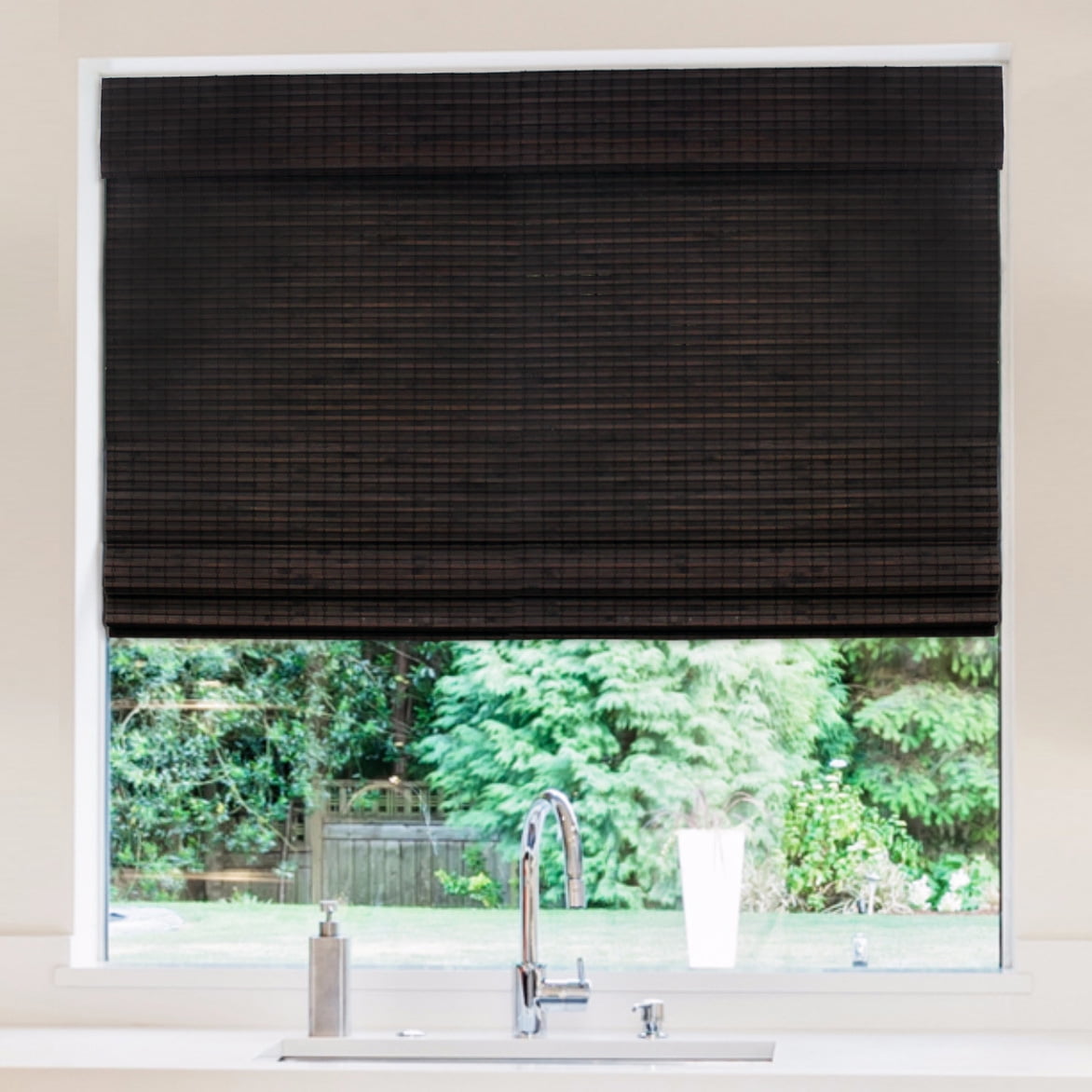 Radiance Cordless Blinds, Bamboo Roman Shades, Espresso, 23"W X 64"L