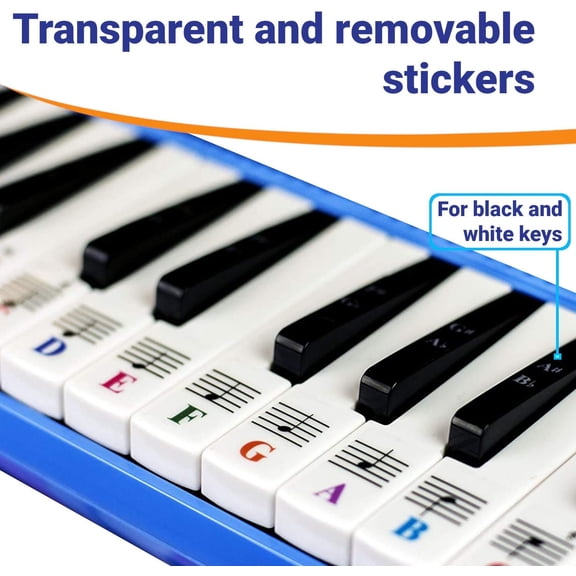 Piano Stickers for 32/37 Key Melodica-Transparent and Removable-Made in USA