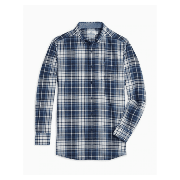 Southern Tide Men's Long Sleeve Classic Fit Flannel Plaid Shirt, Navy, L