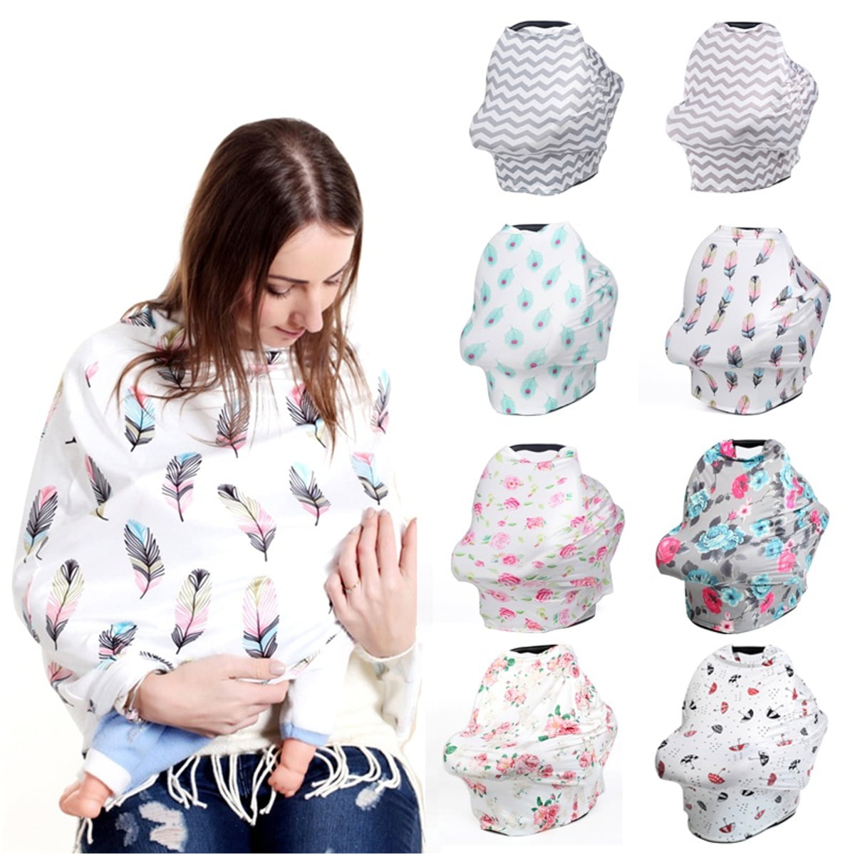 5in1 Nursing Scarf Cover Up Apron for Breastfeeding & Baby Car Seat Canopy Cover 